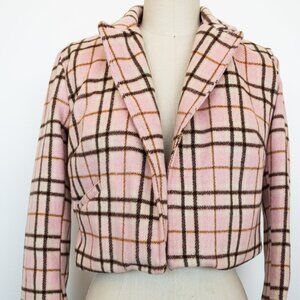 Pink Plaid Wool Cropped Blazer Size 8
